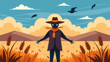 Even the crows seem to avoid this field leaving the scarecrow to its duty of protecting the meager remains of the harvest. It stands alone a silent martyr to the decline of. Vector illustration