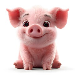 3d pig cartoon, clear and clean white background, photo studio style