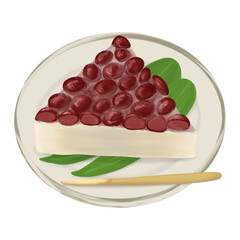 6月の夏越の祓の時に食べる暑気払いの和菓子、皿に盛られた小豆たっぷりの水無月（白）のイラスト