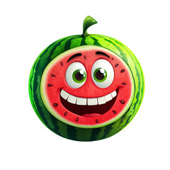 A playful cartoon watermelon character with a smiling face and bright colors, showcasing joy