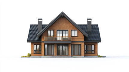modern brick house with gabled roof and large windows