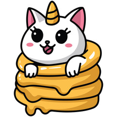 Cute Pretty cat unicorn hand drawn flat stylish cartoon sticker icon concept vector illustration