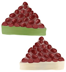 夏越の祓の時に食べる暑気払いの和菓子、ういろうの上に小豆がたっぷり載った水無月のイラスト、白と抹茶