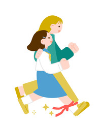 Fototapeta premium 二人三脚でがんばって走る母親と子ども 親子の協力
