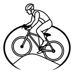 Obraz premium Line art vector silhouette of a mountain biker riding on rough terrain
