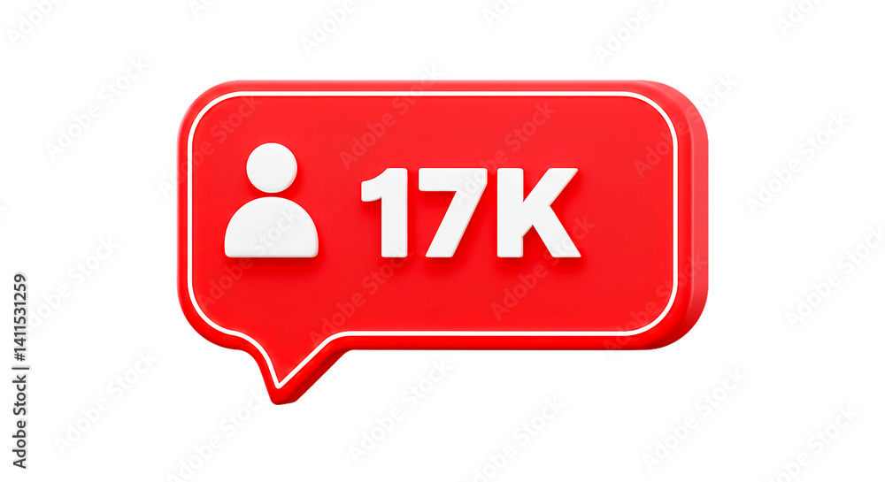 Poster a red notification bubble with a person icon and the number seventeen k on a black background image