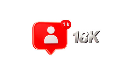 Fototapeta premium A red social media follower notification icon with a white figure and eighteen k followers count