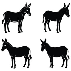 Obraz premium Set of donkey silhouette vector illustration white background