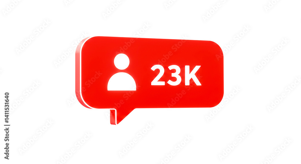 Poster a red notification box with a white person icon and the number twenty three k on a black background