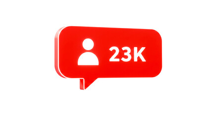 Fototapeta premium A red notification box with a white person icon and the number twenty three k on a black background