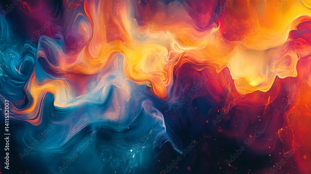 Poster abstract multicolored cosmic nebula background with swirling clouds