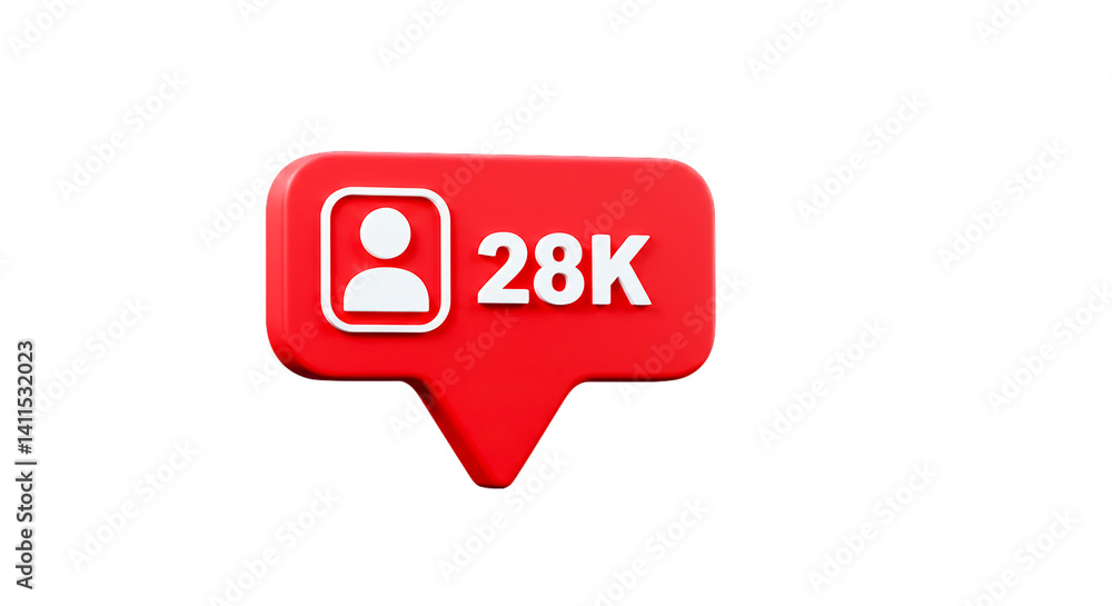 Poster a red notification icon with a person icon and the number twenty eight thousand on a black backgroun
