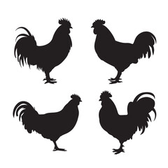 Silhouette of Rooster and chicken hen vector icon set illustration on white background.