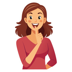 happy woman tells secret by putting palm to mouth 