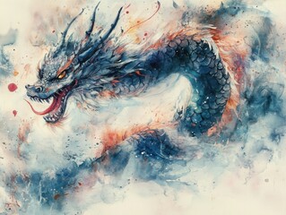 Fototapeta premium Watercolor Fury: The Awakening Dragon