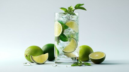 Refreshing lime mojito in a tall glass.