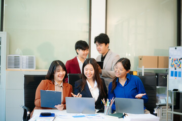  Young business creative team are brainstorming planning discussing while sitting in creative business discussing work