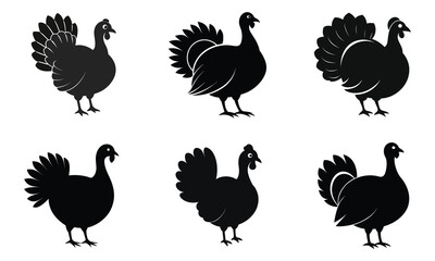 turkey silhouette black vector illustration Bundle