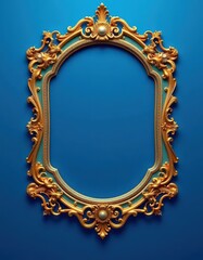 Elegant blue background with ornate gold frame details, classic, flourish, gold
