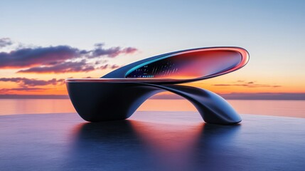 Futuristic Seascape Bench at Sunset