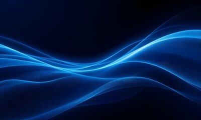 Fototapeta premium Blue neon light waves flowing across dark background.