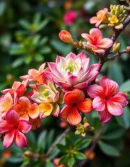 Vibrant succulent branch, colorful blooms & lush foliage, summer, tropical