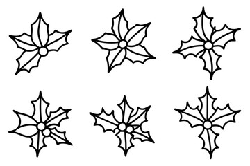 Christmas Holly Line Art set
