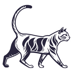 Silhouette Striped Cat Walking with Tail Upright Feline Domestic Animal Design