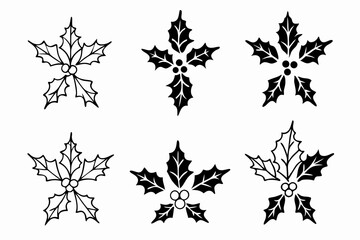 Christmas Holly Line Art set