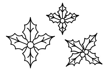 Christmas Holly Line Art set