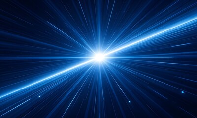 Obraz premium Blue ray light beams shining in darkness.