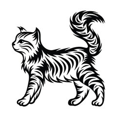 Abstract Cat Silhouette, Black and White Illustration, Walking Feline, Decorative Design