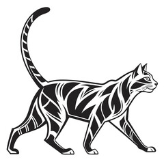 Silhouette Cat Walking, Graceful Feline Shape, Black and White, Elegant Design, Pet Icon