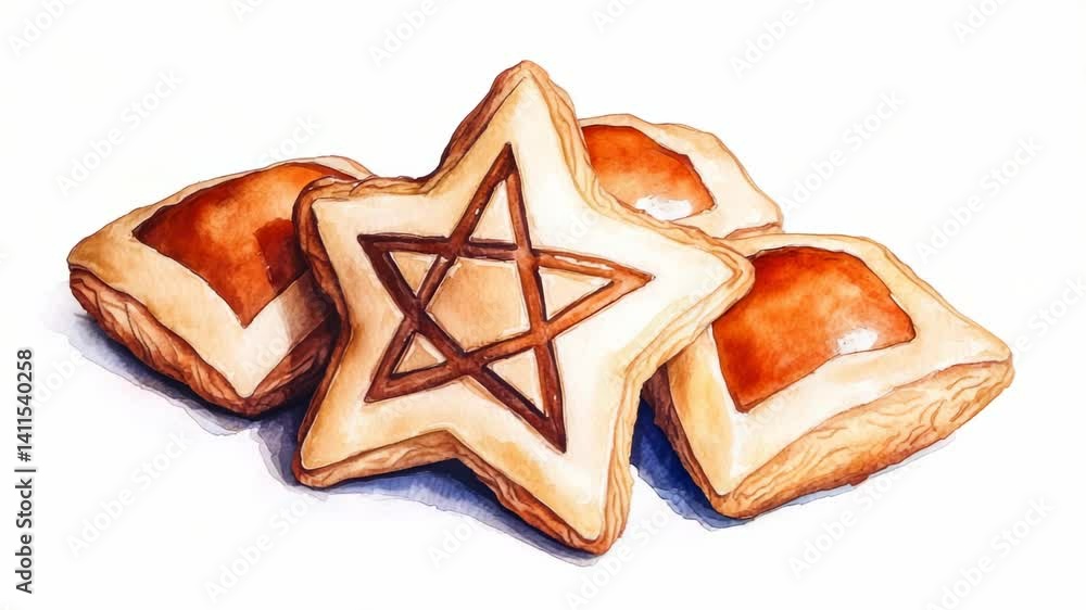 Aufkleber four star shaped cookies with a cross on them. the cookies are arranged in a row on a white backgrou