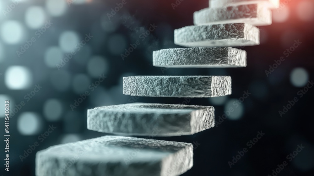 Poster ascending translucent blocks abstract setting digital art surreal environment close-up view conceptu