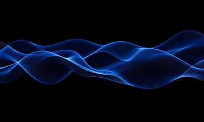 Blue waves in digital light on black background.
