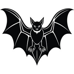 Silhouette Bat with Open Wings in Black & White, Flying Mammal, Halloween Season