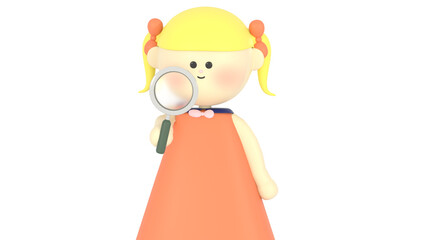 虫眼鏡を　持つ　女の子　3D