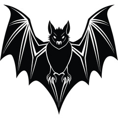 Silhouette of a Bat with Open Wings, Sharp Features, Halloween, Horror Icon, Frightening
