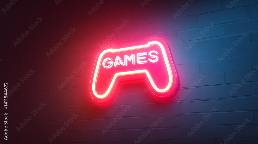 Aufkleber neon games controller sign for gaming room setup and video game design and streaming background conc