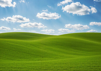 Obraz premium abstract minimalism background with natural landscape of green hills and clouds . Generative AI