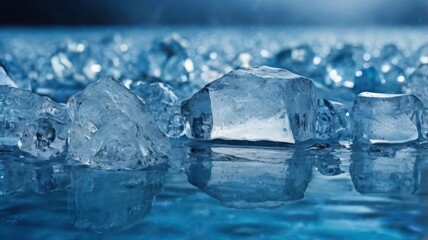 ice cubes on blue background