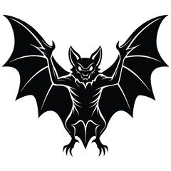 Silhouette of Flying Bat With Spiked Wings, Detailed Fangs, and Sharp Claws Design