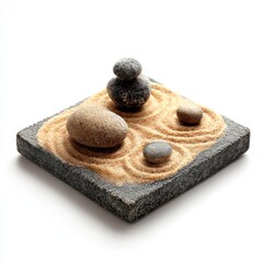 Zen garden with stones and sand on white background
