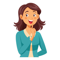 happy woman tells secret by putting palm to mouth