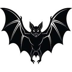 Silhouette Bat Open Wings, Fangs, Ears, Flying Creature, Halloween Animal, Night Wildlife