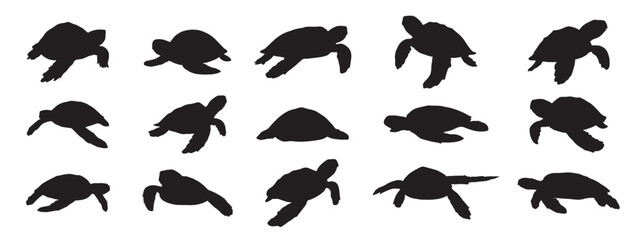 Silhouette of Sea turtle vector icon set illustration isolated on white background.
