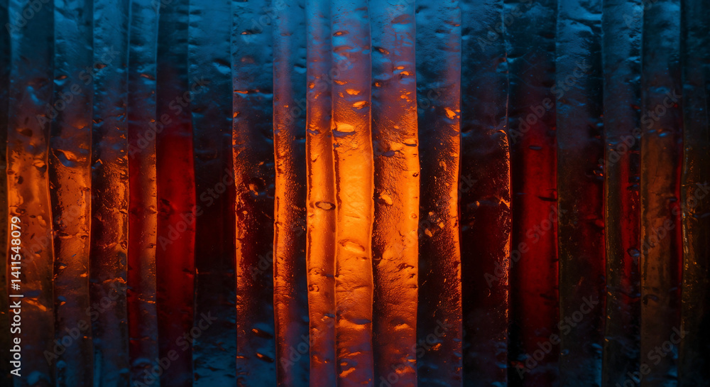 Poster abstract background with ribbed frosted transparent glass and things behind it . generative ai