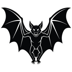 Creepy Bat Silhouette with Wings Spread, Pointed Ears, Sharp Teeth, Horror Element
