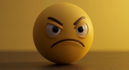 Fototapeta premium Annoyed Yellow Emoji with Furrowed Eyebrows and Frown